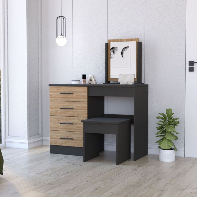 MUEBLE TOCADOR CON ESPEJO Y 4 CAJONES FM-001N - NEGRO-4