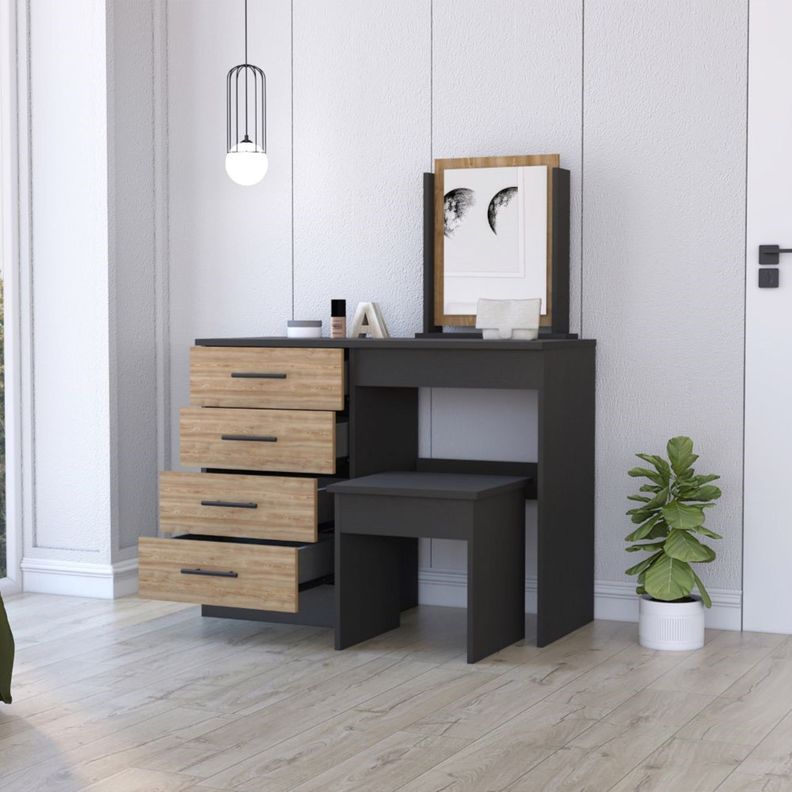MUEBLE TOCADOR CON ESPEJO Y 4 CAJONES FM-001N - NEGRO-5