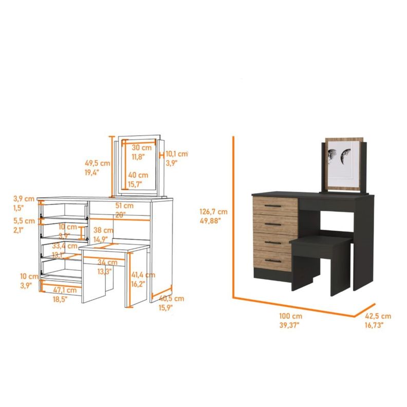 MUEBLE TOCADOR CON ESPEJO Y 4 CAJONES FM-001N - NEGRO-6