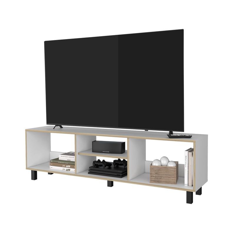 RACK TV 70" CON 5 REPISAS FM-033B - BLANCO Y CAFÉ CLARO-2