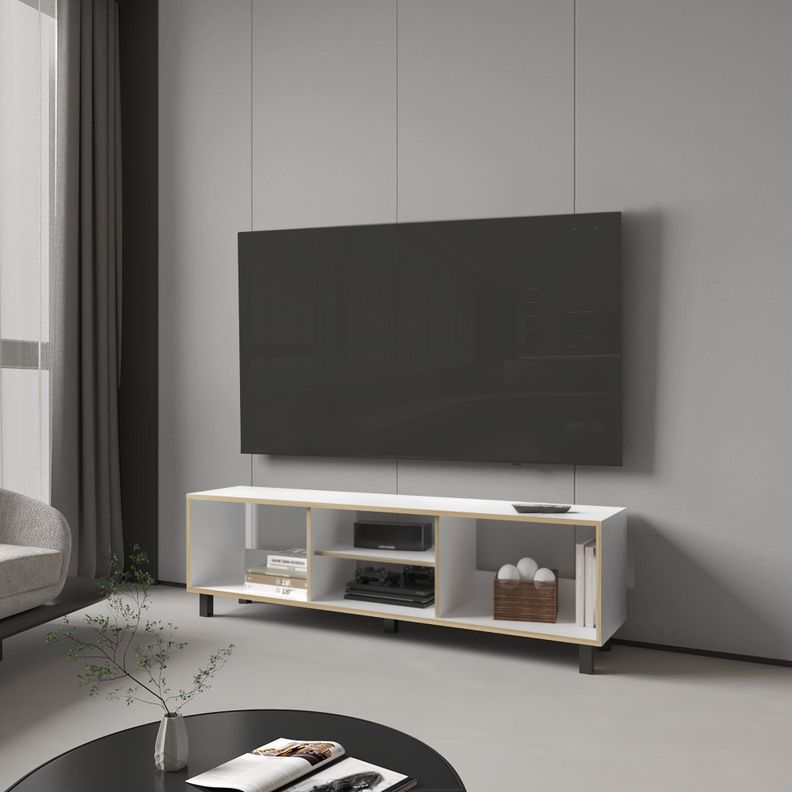 RACK TV 70" CON 5 REPISAS FM-033B - BLANCO Y CAFÉ CLARO-3