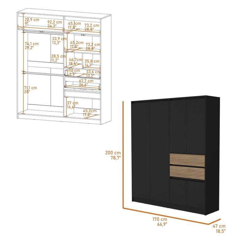 CLOSET 4 PUERTAS 2 CAJONES FM-016N - NEGRO-6