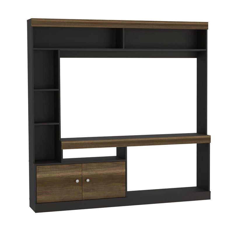 ESTANTE TV  55" CON 2 PUERTAS 7 REPISAS FM-002O CAFÉ OSCURO Y NEGRO-0