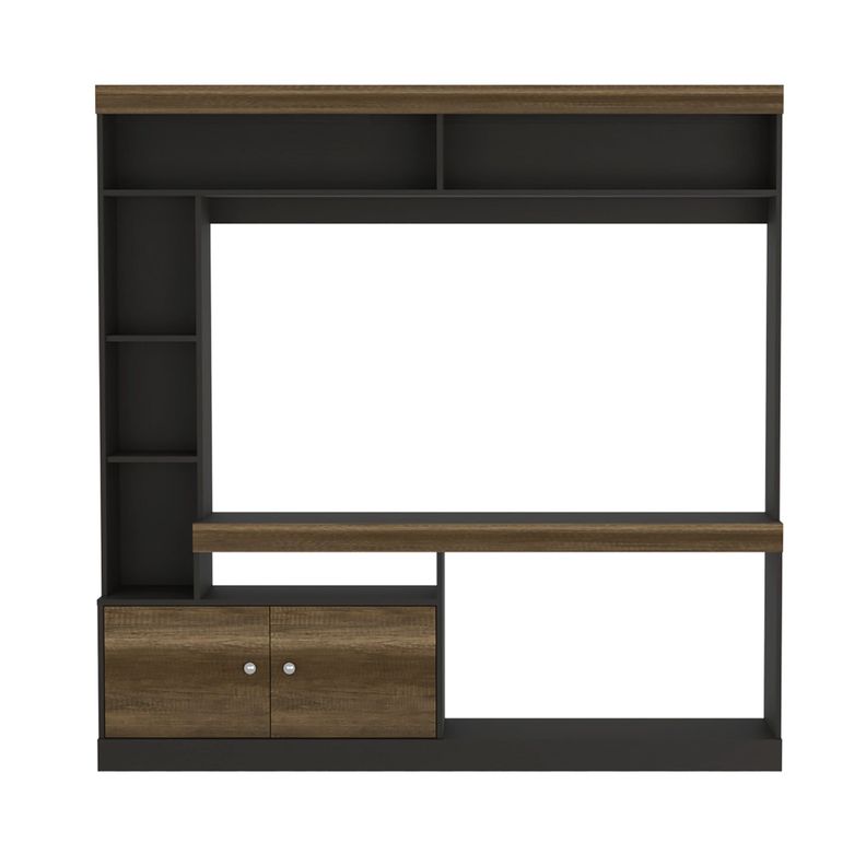 ESTANTE TV  55" CON 2 PUERTAS 7 REPISAS FM-002O CAFÉ OSCURO Y NEGRO-1