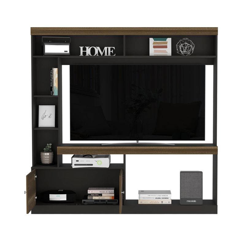 ESTANTE TV  55" CON 2 PUERTAS 7 REPISAS FM-002O CAFÉ OSCURO Y NEGRO-2