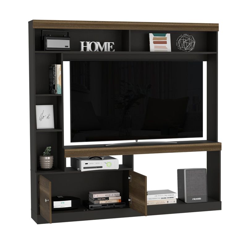 ESTANTE TV  55" CON 2 PUERTAS 7 REPISAS FM-002O CAFÉ OSCURO Y NEGRO-3