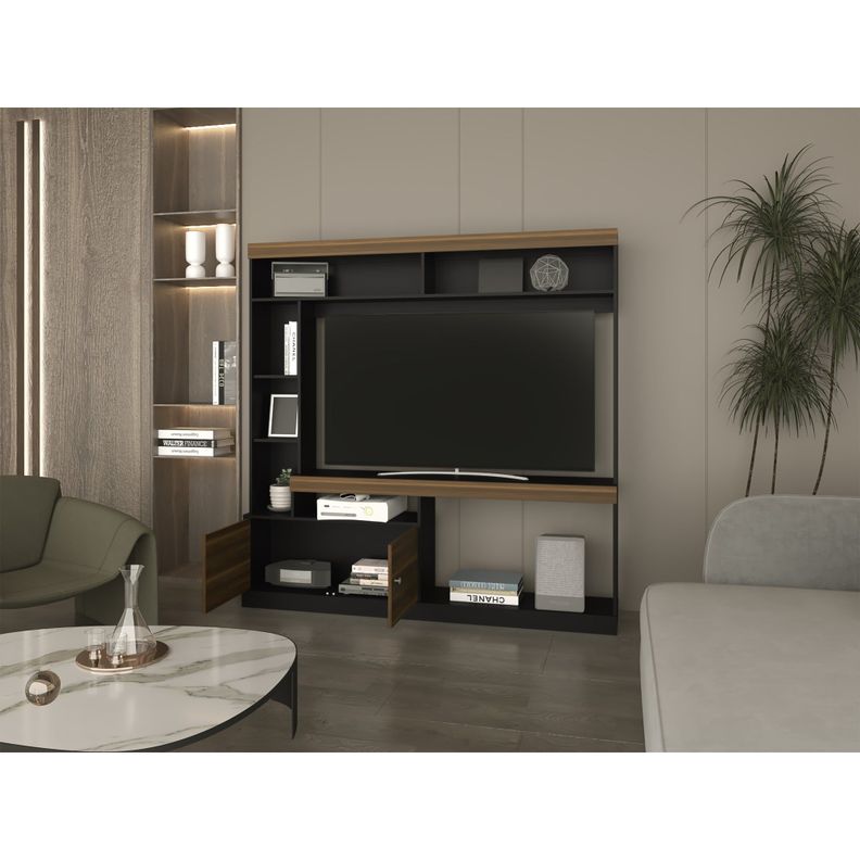ESTANTE TV  55" CON 2 PUERTAS 7 REPISAS FM-002O CAFÉ OSCURO Y NEGRO-5