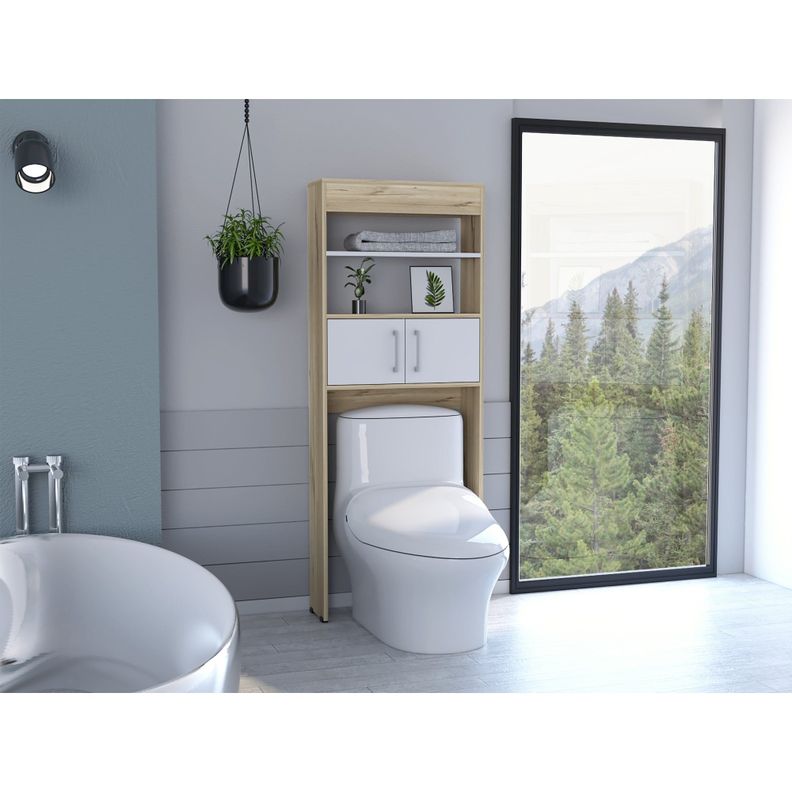 Estante Wc 2 Puertas 3 Repisa Fm-008C Café Claro Y Blanco-8