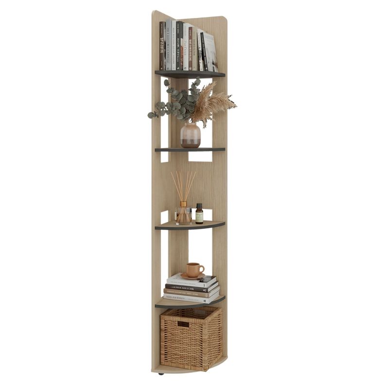 Estante Esquinero Con 4 Repisas y 5 Espacios Para Colocar Objetos Beige
