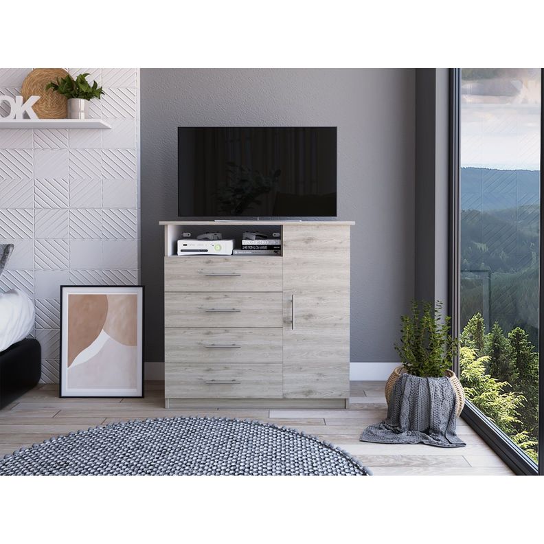 COMODA 4 CAJONES 1 PUERTA FM-018G - GRIS CLARO-4