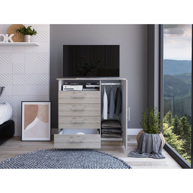 COMODA 4 CAJONES 1 PUERTA FM-018G - GRIS CLARO-5