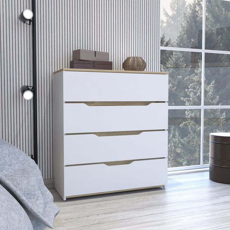 COMODA 4 CAJONES FM-016B - BLANCO Y CAFE CLARO-3