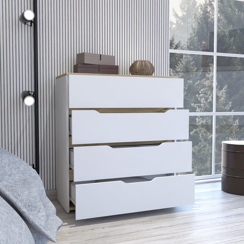 COMODA 4 CAJONES FM-016B - BLANCO Y CAFE CLARO-4