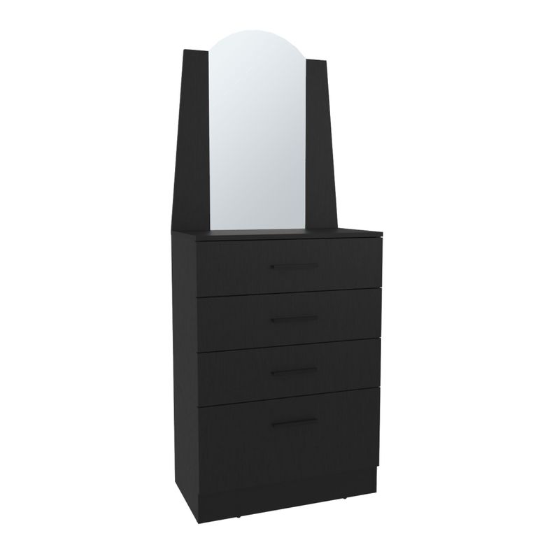 Comoda Con Espejo 3 Cajones 1 Puerta Negro