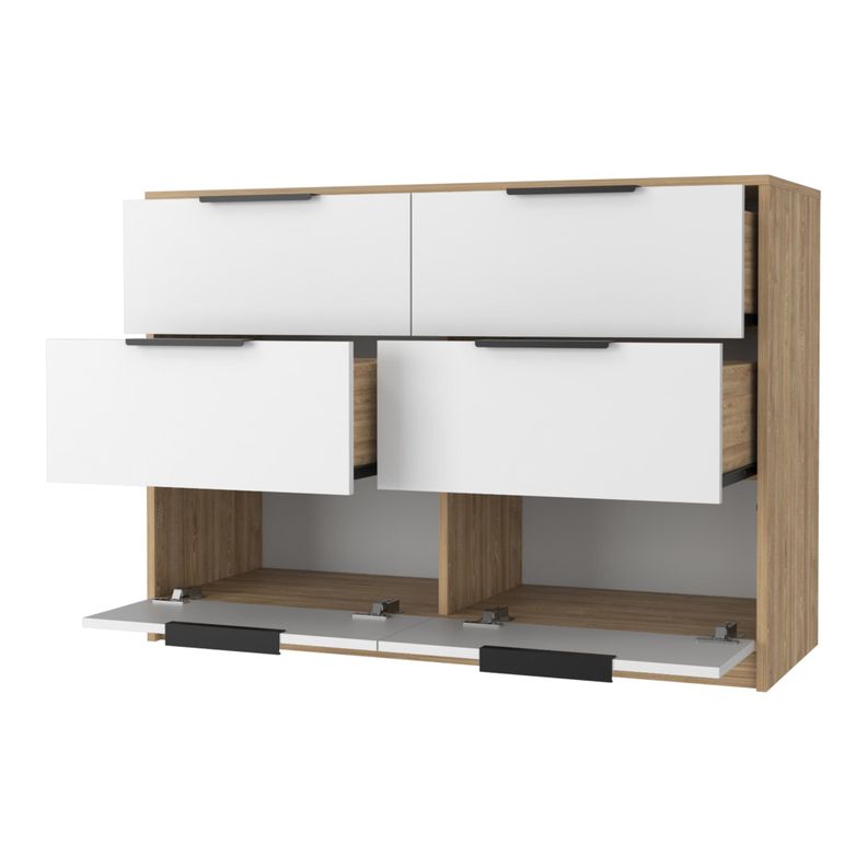 COMODA 4 CAJONES 2 PUERTAS FM-003C - CAFE CLARO Y BLANCO-1