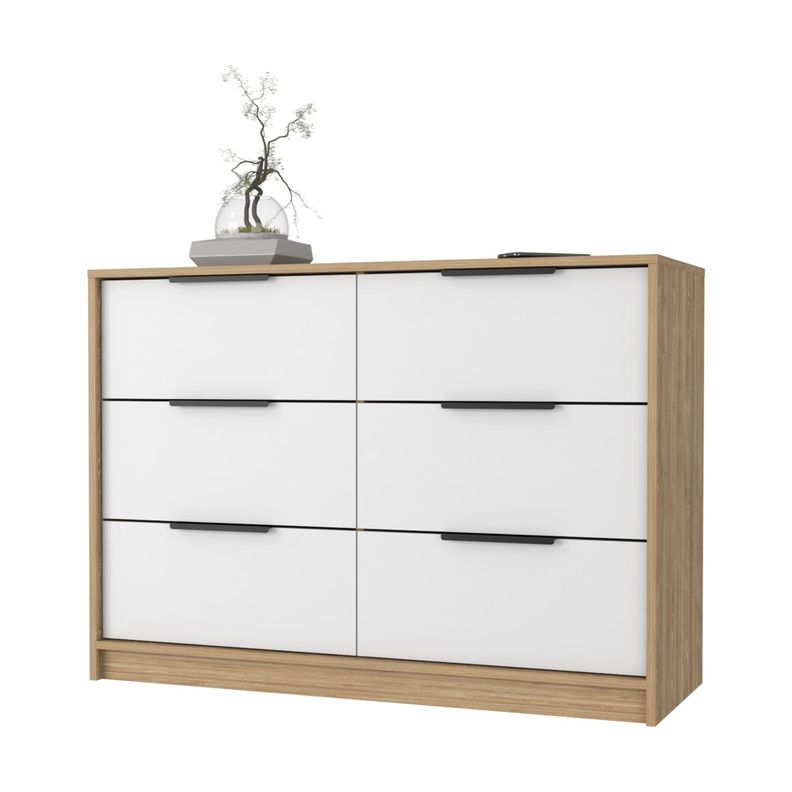 COMODA 4 CAJONES 2 PUERTAS FM-003C - CAFE CLARO Y BLANCO-2