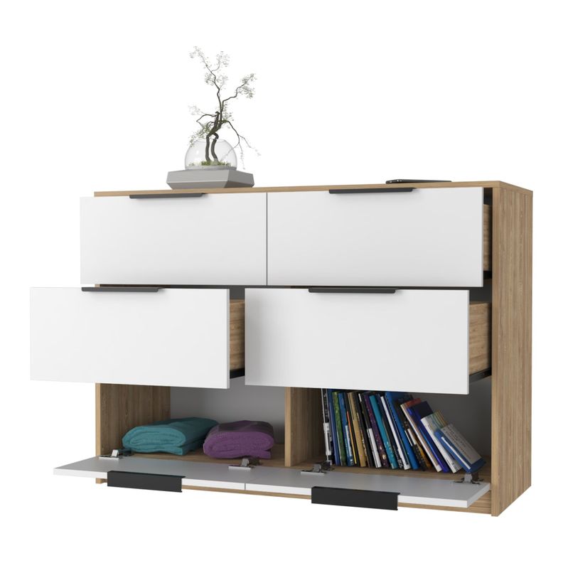 COMODA 4 CAJONES 2 PUERTAS FM-003C - CAFE CLARO Y BLANCO-3