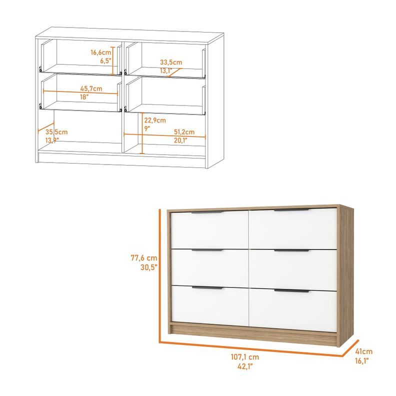 COMODA 4 CAJONES 2 PUERTAS FM-003C - CAFE CLARO Y BLANCO-6