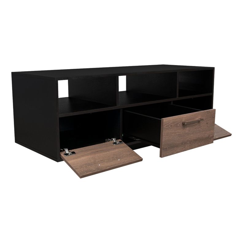 Rack Tv Con Capacidad Hasta 58" 1 Cajon y 2 Puertas Negro Y Cafe Oscuro