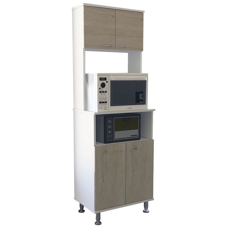 MUEBLE MICROONDAS 4 PUERTAS FM-011C CAFÉ CLARO Y BLANCO-2