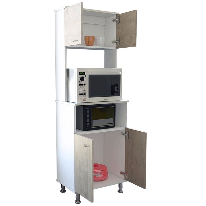 MUEBLE MICROONDAS 4 PUERTAS FM-011C CAFÉ CLARO Y BLANCO-3