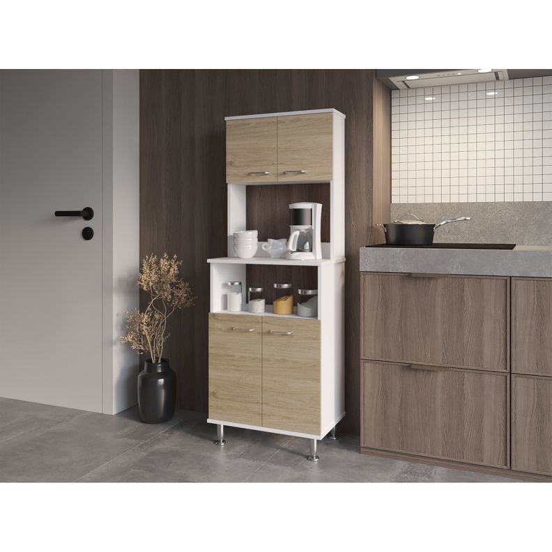 MUEBLE MICROONDAS 4 PUERTAS FM-011C CAFÉ CLARO Y BLANCO-4