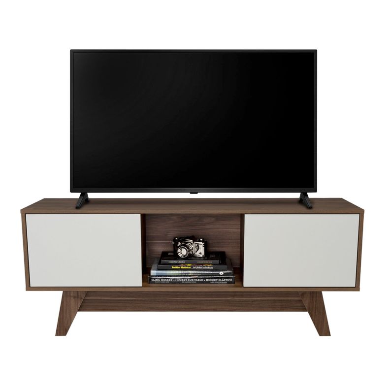 Rack Tv Con Capacidad Hasta 55" 2 Puertas 53,7X135X40 Cm Cafe Oscuro Y Blanco