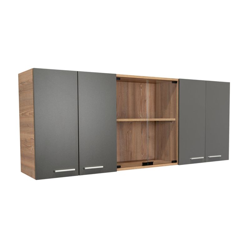 Mueble Superior De Cocina 6 Puertas 150X60X31,5 Cm Cafe Y Gris