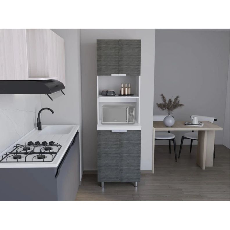 MUEBLE MICROONDAS 4 PUERTAS FM-005G GRIS Y BLANCO-4
