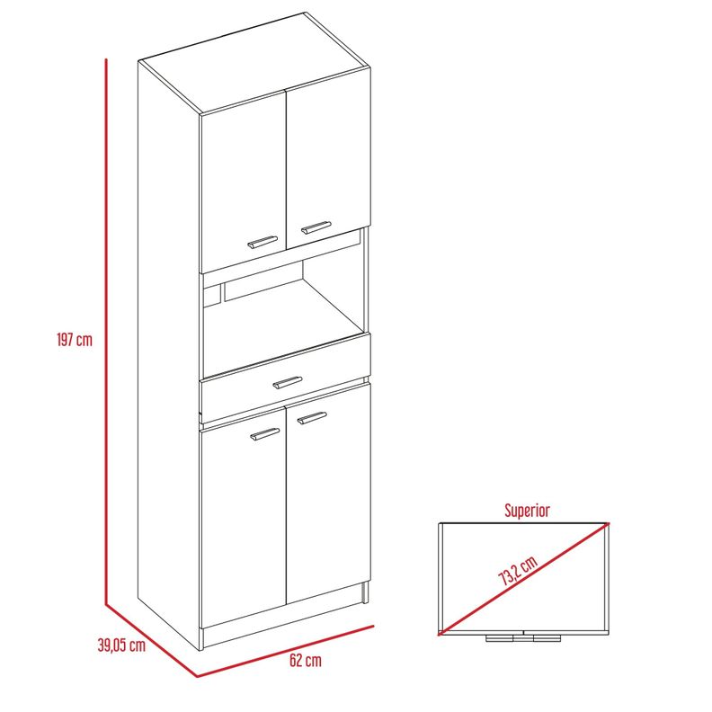 MUEBLE MICROONDAS 4 PUERTAS 1 CAJON FM-014B NEGRO Y BLANCO-5