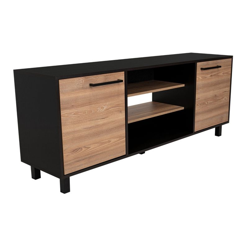 Rack Tv 65" 2 Puertas 4 Repisas Fm-012N Negro Y Café Claro-0