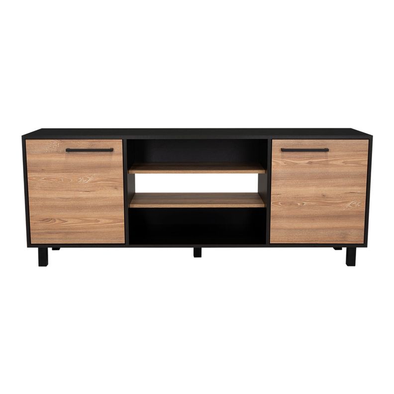 Rack Tv 65" 2 Puertas 4 Repisas Fm-012N Negro Y Café Claro-1