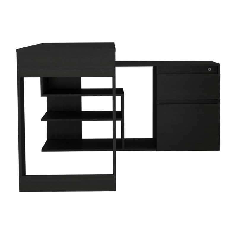 ESCRITORIO EN L 2 CAJONES Y ESTANTES FM-031N NEGRO-1