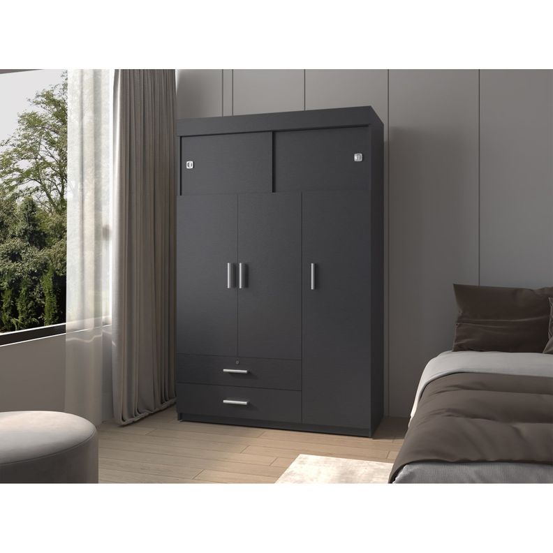 CLOSET 5 PUERTAS 2 CAJONES FM-003N - NEGRO-4