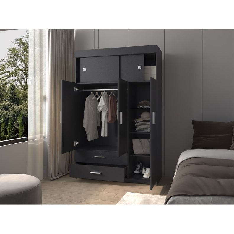CLOSET 5 PUERTAS 2 CAJONES FM-003N - NEGRO-5