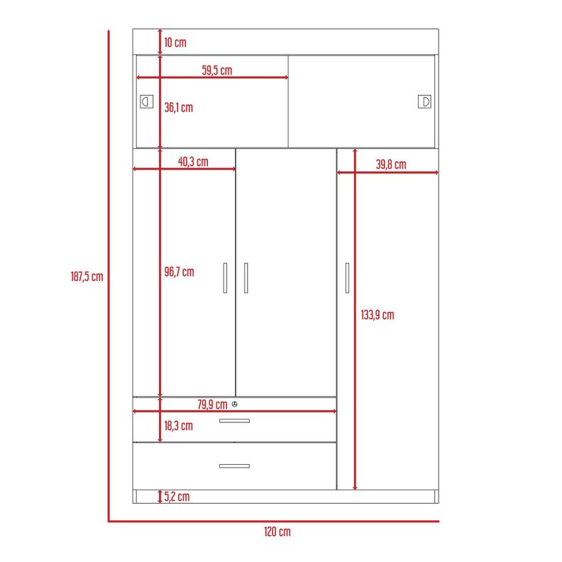 CLOSET 5 PUERTAS 2 CAJONES FM-003N - NEGRO-7