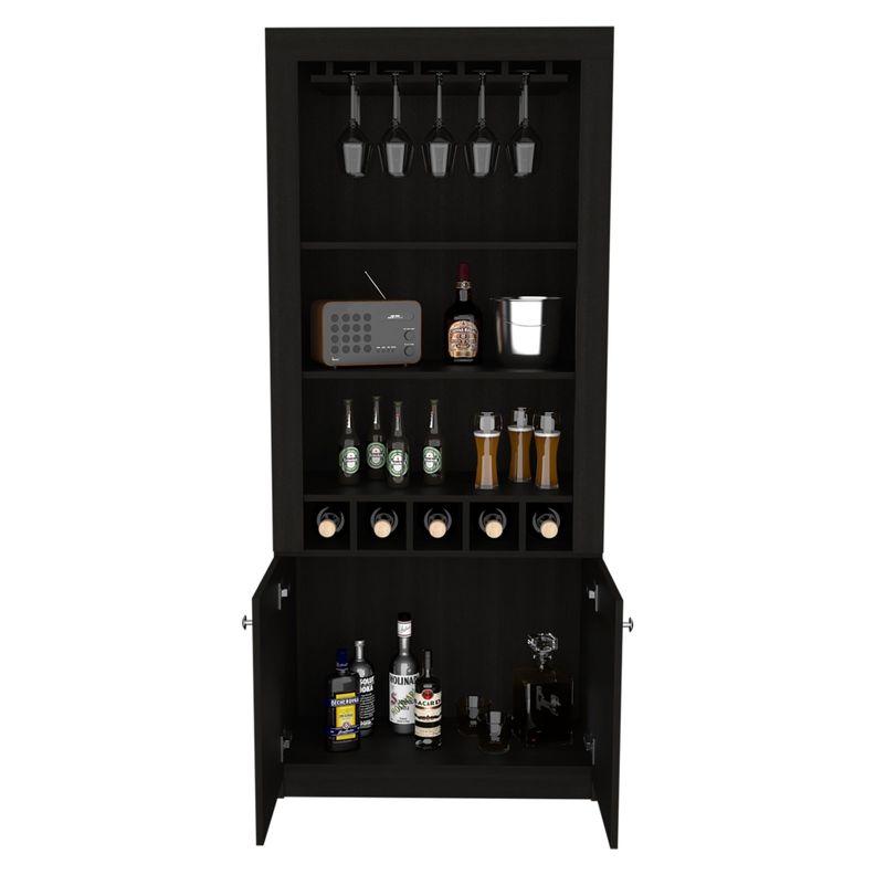 BAR ALTO 5 BOTELLEROS Y PORTACOPAS FM-003C - CAFE OSCURO Y NEGRO-2