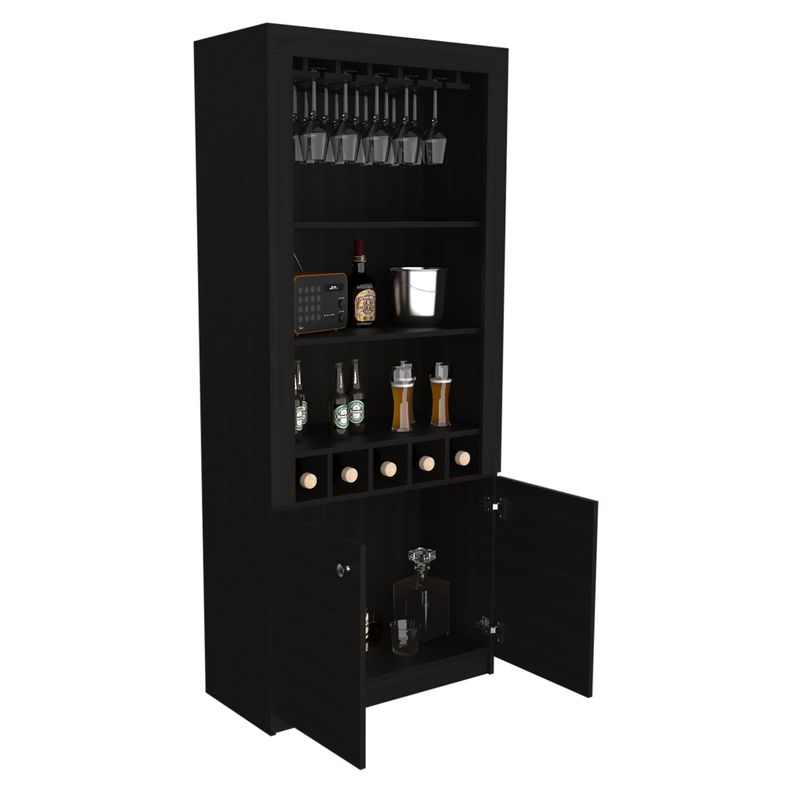 BAR ALTO 5 BOTELLEROS Y PORTACOPAS FM-003C - CAFE OSCURO Y NEGRO-3