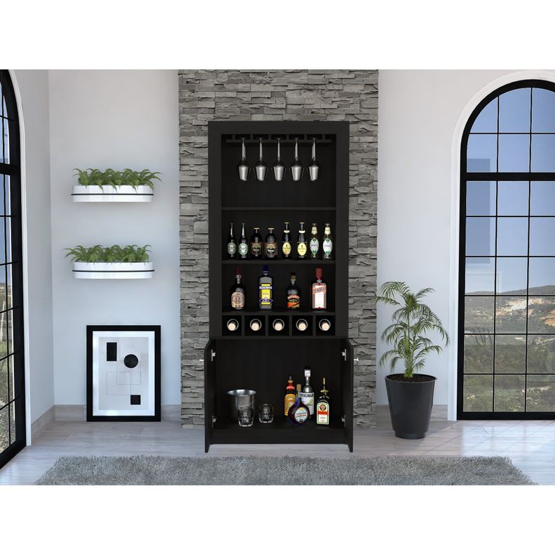 BAR ALTO 5 BOTELLEROS Y PORTACOPAS FM-003C - CAFE OSCURO Y NEGRO-5