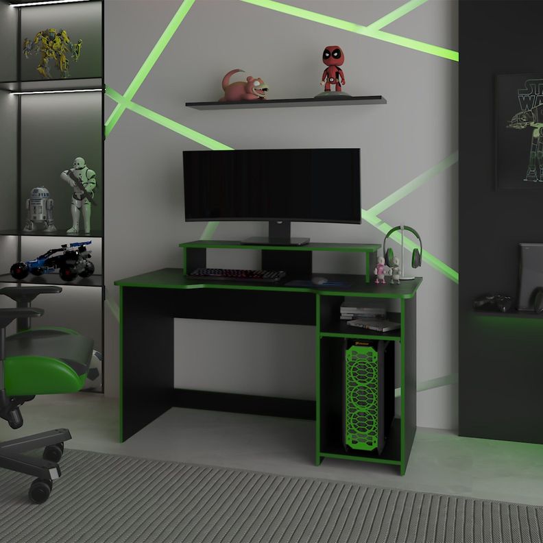 ESCRITORIO GAMER 90,5X136X60 CM FM-048N NEGRO Y VERDE-4