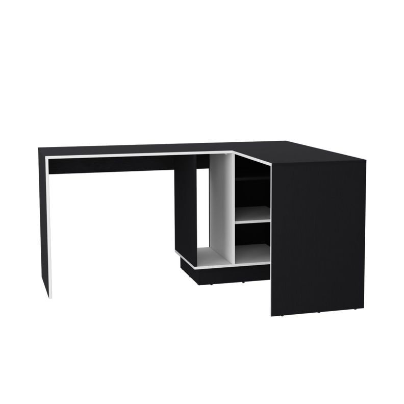 ESCRITORIO EN L CON ESTANTES FM-028N - NEGRO Y BLANCO-0