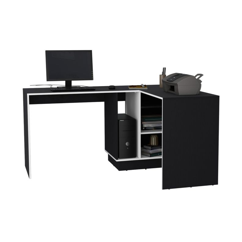 ESCRITORIO EN L CON ESTANTES FM-028N - NEGRO Y BLANCO-1