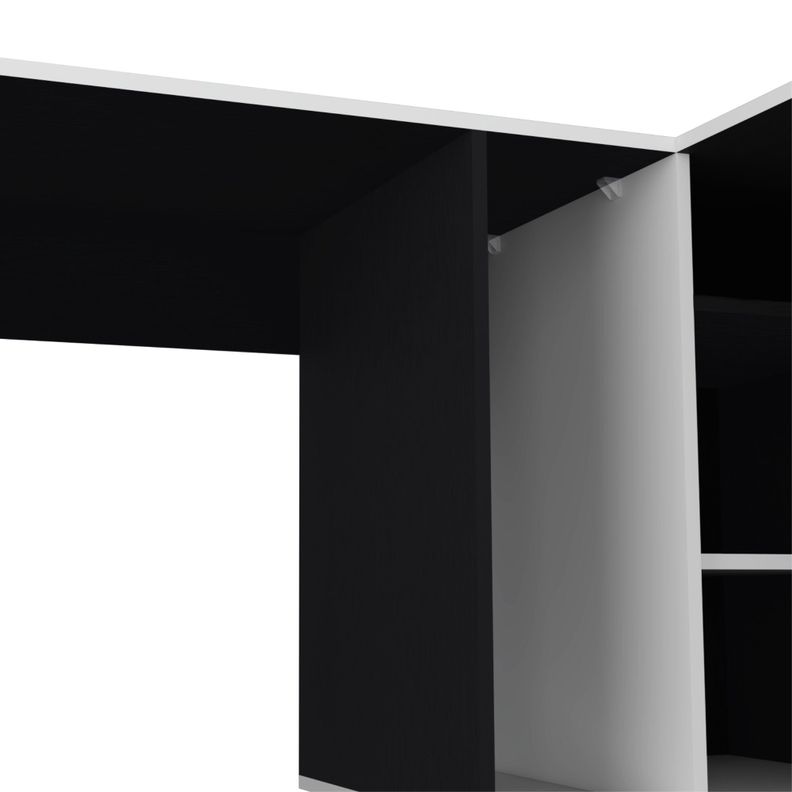 ESCRITORIO EN L CON ESTANTES FM-028N - NEGRO Y BLANCO-4