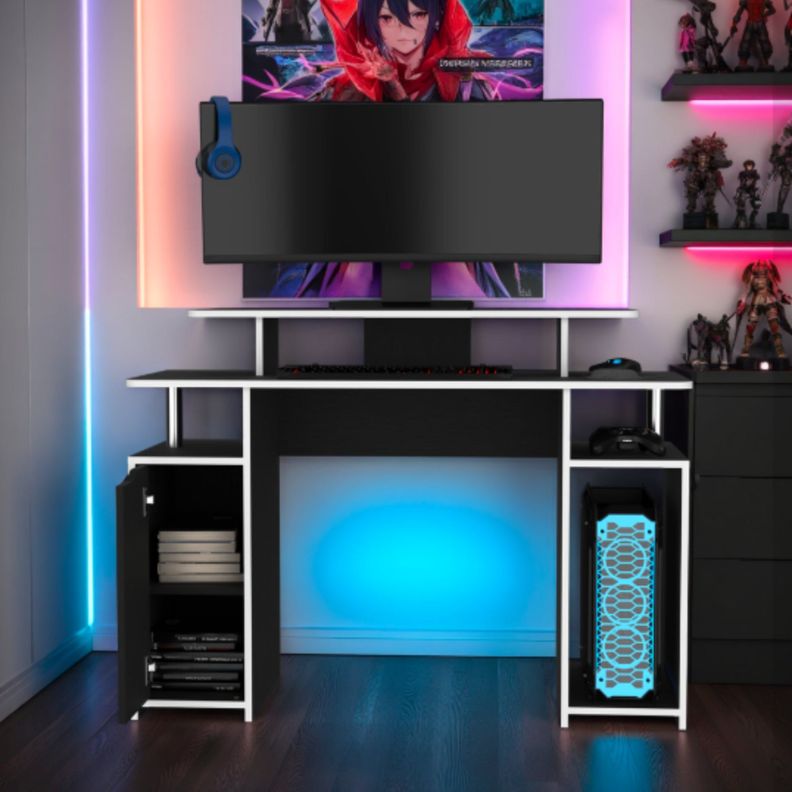 ESCRITORIO GAMER 1 PUERTA 88,5X120X45 CM FM-070N NEGRO Y BLANCO-4