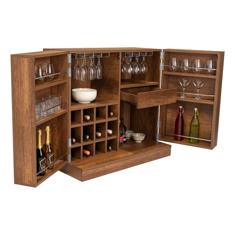 Bar Extensible 12 Botelleros 2 Puerta Fm-012O Café Oscuro-3