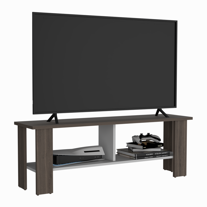 RACK TV 50" CON 2 REPISAS FM-031O CAFÉ OSCURO Y BLANCO-3