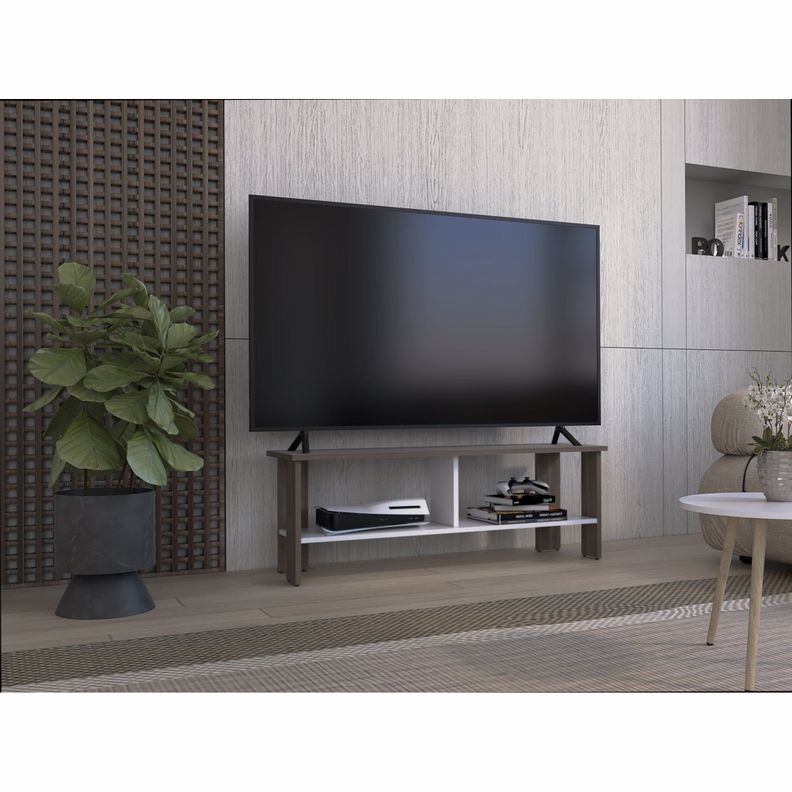 RACK TV 50" CON 2 REPISAS FM-031O CAFÉ OSCURO Y BLANCO-4