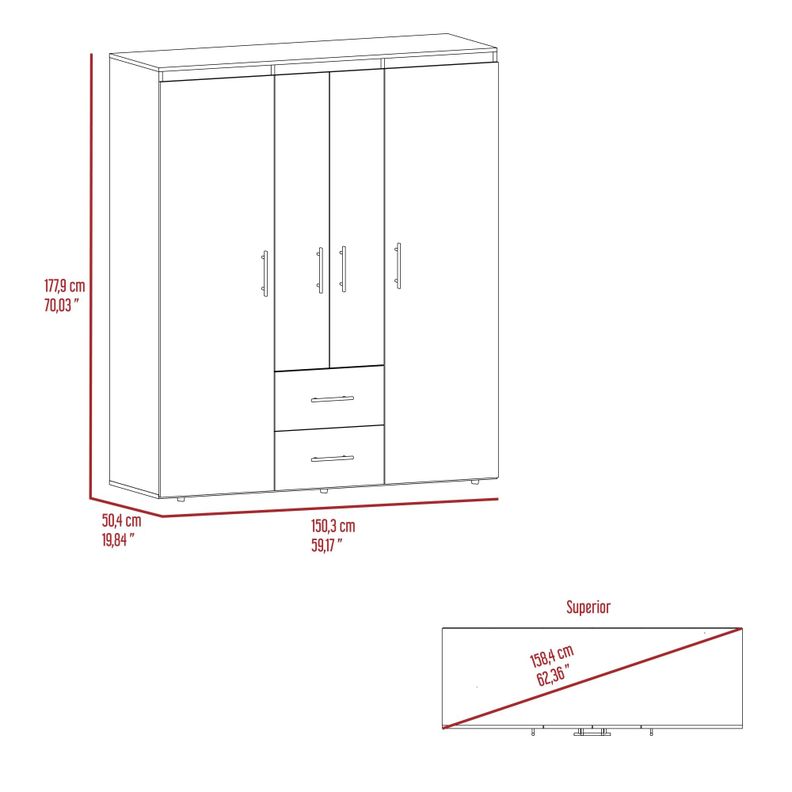 CLOSET 4 PUERTAS 2 CAJONES FM-020O - CAFÉ OSCURO-6