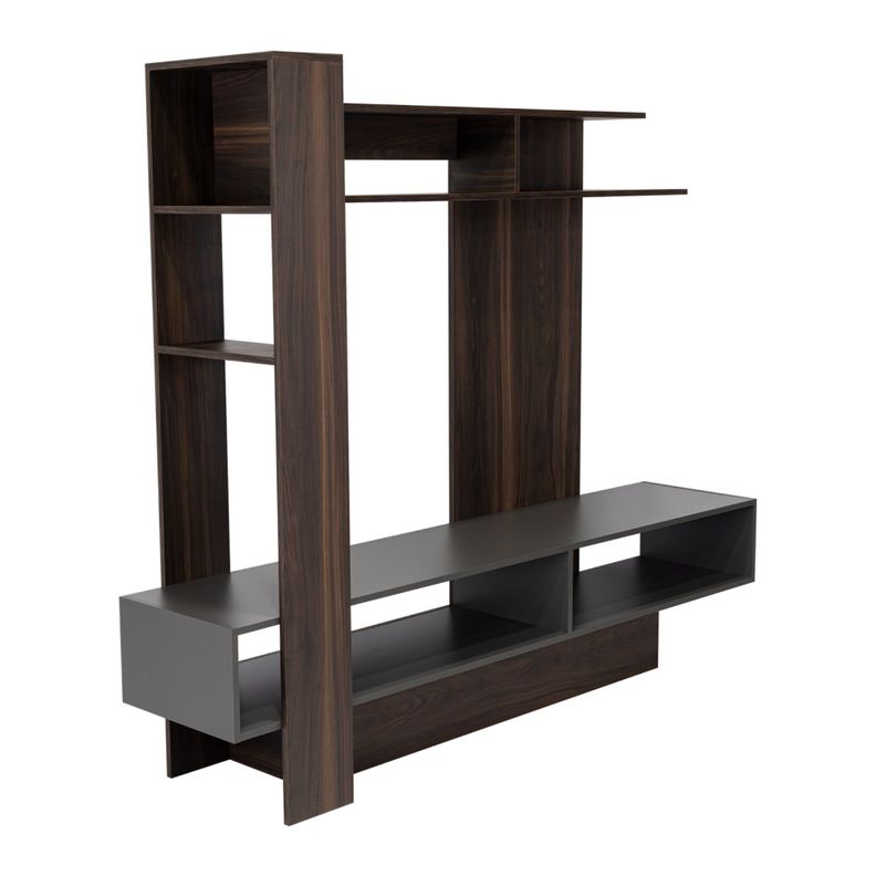 ESTANTE TV 55" CON 4 REPISAS FM-004O CAFÉ OSCURO Y PLOMO-1