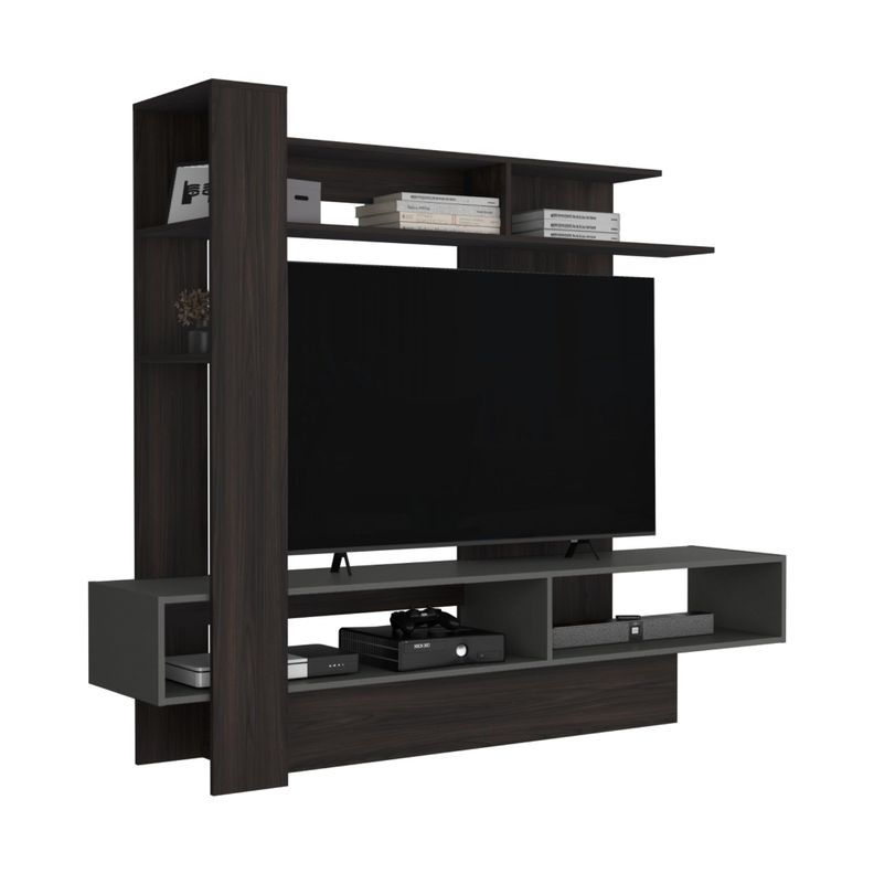 ESTANTE TV 55" CON 4 REPISAS FM-004O CAFÉ OSCURO Y PLOMO-2